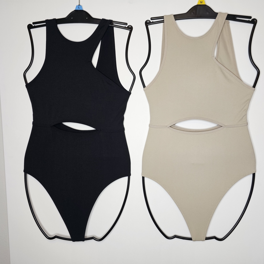 Colsie Cutout Bodysuit Bundle | Black L & Beige M | Ribbed Stretch Loungewear